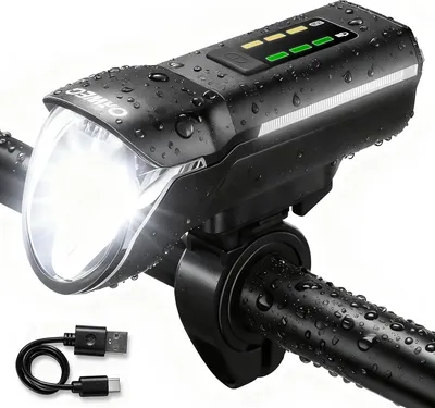 Produktbild von Fahrradlicht Vorne StVZO zugelassen, 4 Leuchtmodi Fahrradlampe Vorne USB-C Akku Lampe Wasserdicht IPX4, Batterie Aufforderung Schwach, Fahrradbeleucht