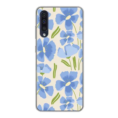 Produktbild von MuchoWow® Handyhülle Schutzhülle Hülle für Samsung Galaxy A30s Blume - Blau - Muster Silikon Softcase Handy Hülle - Karteninhaber