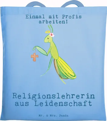 Produktbild von Mr. & Mrs. Panda Tote Bag Religionslehrerin Leidenschaft - Sky Blue - Geschenk, Witzig, Stoffbeutel, Tasche, Spruch, Grundschule, Baumwolltasche, Einkaufstasche, Shopping
