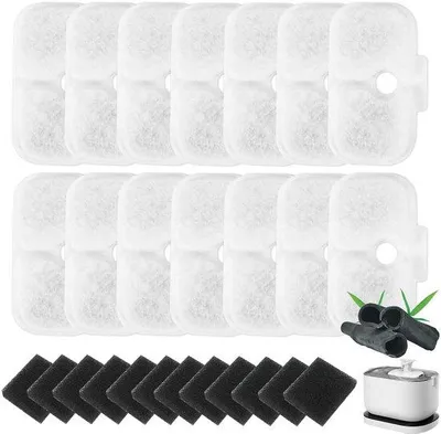 Image de Lot de 16 filtres pour fontaine à eau pour chats, mousse et cartouches filtrantes, de rechange pour fontaines à eau, 16 pièces