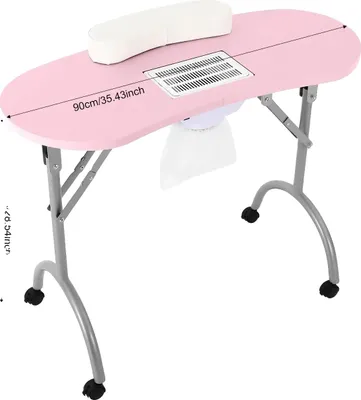 Image de Table de manucure, design portable, système de dépoussiérage efficace, rose