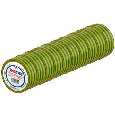 Obrázek produktu pro HOROZ PVC izolační páska 19mm x 9m zelenožlutá - sada 10 ks pro PE vodič