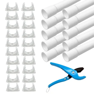 Produktbild von ARLI Installationsrohr M32 10 m gemufft PVC weiß mit 20 Klemmschellen und Rohrschneider Kabelrohr starr 32 mm Set