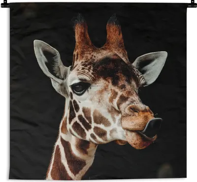 Produktbild von MuchoWow® Wandteppich Wandbehang Giraffe - Tiere - Schwarz 90x90 cm Tapisserie Dekoration Wandtuch - Wandaufhänger
