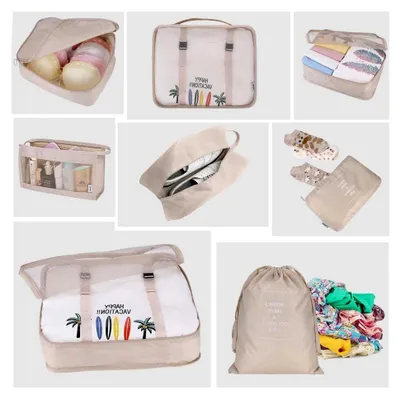 Produktbild von Reise-Verpackungswürfel, 8-teiliges Set für die Gepäckorganisation, faltbare Aufbewahrungstasche (Beige)