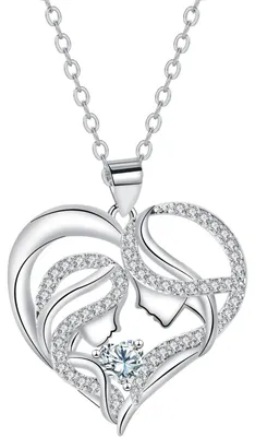 Produktbild von Halskette 925 Sterling Silber Herz Anhänger 40+5cm Mutter Tochter Geschenk