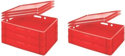 Produktbild von SparSet 5x Eurobehälter Fleischerkasten E1 mit Auflagendeckel | HxBxT 12,5x40x60cm | 25 Liter | Rot | Fleischerkiste, Fleischkiste, Metzgerkiste, Fleischbehälter