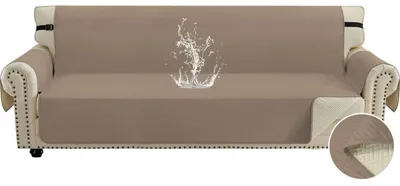Productafbeelding van Bankhoes voor 4 personen, waterdicht, antislip, met zijvakken, lichtbruin