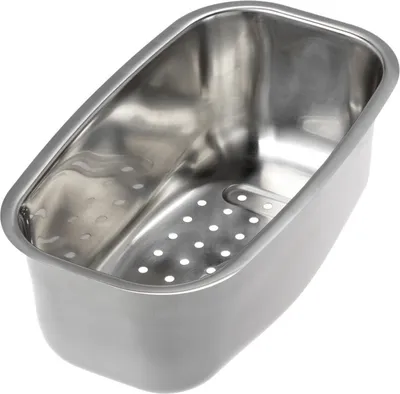 A stainless steel sink strainer basket is shown against a white background.