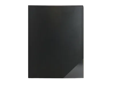 A black binder is shown against a white background.