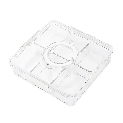 Imagen del producto de Bandeja compartimentada para servir, bandeja para frutas y snacks, organizador de compartimentos para alimentos, caja de snacks compartimentada, bandeja compartimentada con tapa, recipiente para snacks compartimentado