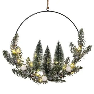 Produktbild von LED Weihnachtskranz Ø 30 cm mit 20 LEDs – warmweiß, dekoriert, batteriebetrieben