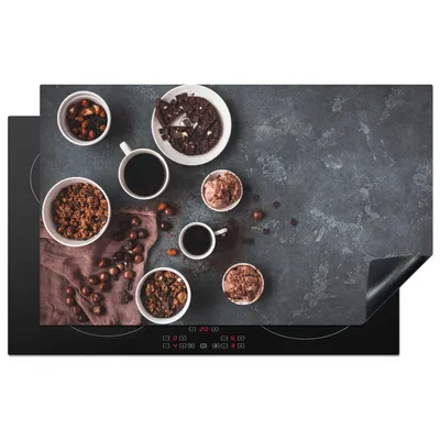 Produktbild von KitchenYeah© Herdabdeckplatte Kaffee - Schokolade - Beton , 85x52cm, Küche Deko, Glaskeramikkochfeld Herdabdeckung, Abdeckplatte fùr Kochfeld