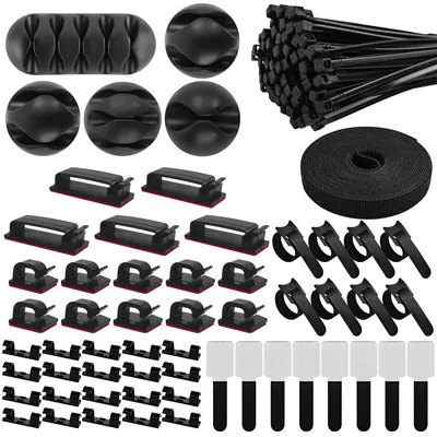Produktbild von Kabelorganizer Kabelmanagement Kabelhalter - 157-teilig - Silikon - Schwarz - Für Büro und Zuhause
