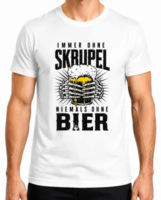 Productafbeelding van T-shirt voor heren, wit, maat S. Opdruk: "Altijd zonder scalpel, nooit zonder bier. Skeletchirurgie. Arts."