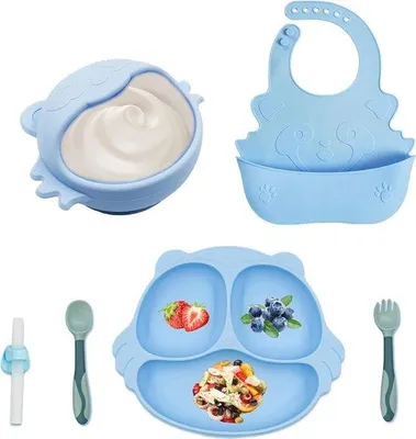 Produktbild von Famanu Kinderservietten-Set Silikon Antirutsch 6-teilig - Blau