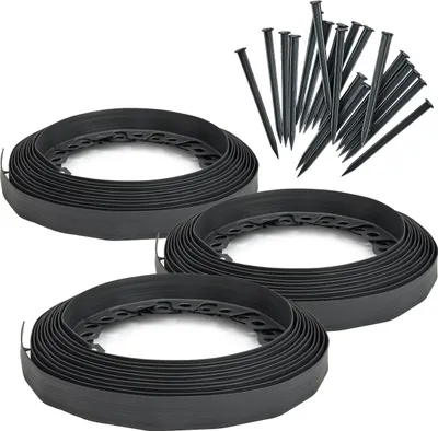 Image de Bordure de parterre Garronda en plastique avec ancrages de fixation, 30 m x 4 cm, avec 60 clous de fixation