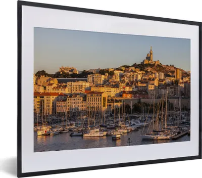 Produktbild von MuchoWow® MuchoWow® Gerahmtes Poster Sonne - Hafen - Marseille 40x30 cm - Poster mit zchwarzem Bilderrahmen - Bilderrahmen - Poster im Rahmen