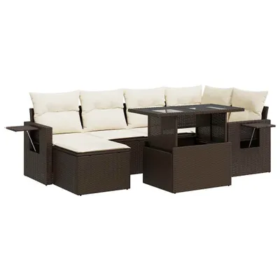 Produktbild von 7-tlg. Garten-Sofagarnitur mit Kissen Braun Poly Rattan