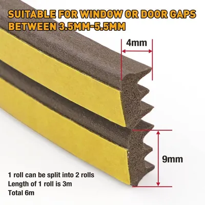 Zugluftdichtung Fenster - Zugluft verhindern - E-förmiges Profil - 4 mm dick - Braun