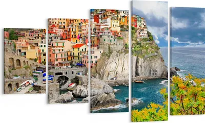 Produktbild von Bild auf Leinwand - Leinwandbild - Italien küste felsen landschaft - 100x60cm - Wand Bild - Wanddeko - Leinwanddruck - Bilder - Kunstdruck - Leinwand bilder - Wandkunst - EG100x60-2710