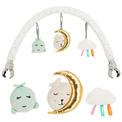 Produktbild von MoMi ZIZI Spielbogen Baby verstellbar – 3 Sensorik-Spielzeuge – waschbar