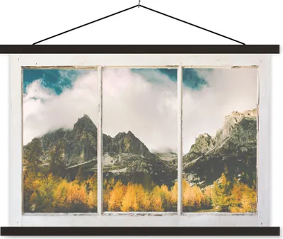 Produktbild von MuchoWow® Textilposter Aussicht - Baum - Berg 60x40 cm mit schwarzem Rahmen - Hölzernes