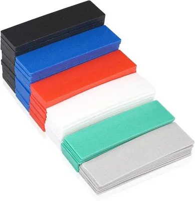 Image de Lot de cales en plastique, 6 mm, 1-6 mm, 100 mm x 24 mm, colorées, en plastique, pour la pose de carrelage, nivellement du sol