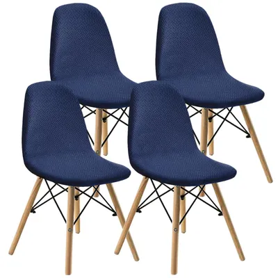 Productafbeelding van Elastische jacquard stoelhoes set, 4 stuks, marineblauw, universeel, machinewasbaar, afneembaar