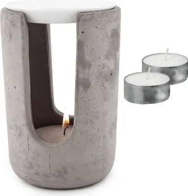 Produktbild von Duftlampe Beton Weiß 10x15cm inkl. 2x Teelicht Tischdeko Teelichthalter Aroma