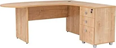 Produktbild von Winkelschreibtisch "Gela", Holzfuss, Saphir Eiche Nachbildung, 180 x120 x74 cm, inkl. Beistellcontainer, rechts gewinkelt