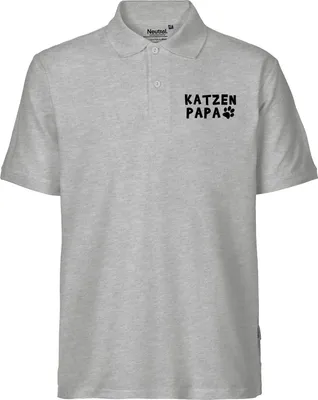Produktbild von Huuraa Herren Polo Shirt Katzenpapa Tapse M Sport Grey Bio Baumwolle Fairtrade Poloshirt Geschenkidee