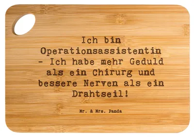 Produktbild von Mr. & Mrs. Panda Brett Spruch Geduld Operationsassistentin - Transparent - Geschenk, Beruf, Frühstücksbrettchen, Küchenbrett, Holzbrett, Frühstücksbrett, Stressresistenz