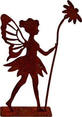 Produktbild von Rost Gartenfigur Elfe mit Blume H=25cm Edelrost Dekofigur stehend Gartendeko