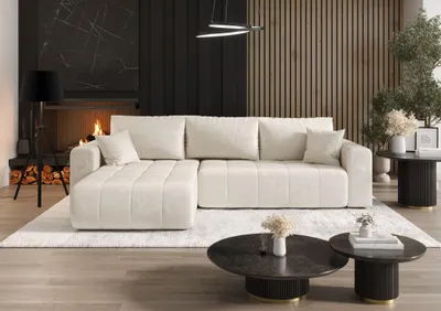 Produktbild von Ecksofa Schlafsofa CAMILA Stoff Monolith Creme Ottomane Links
