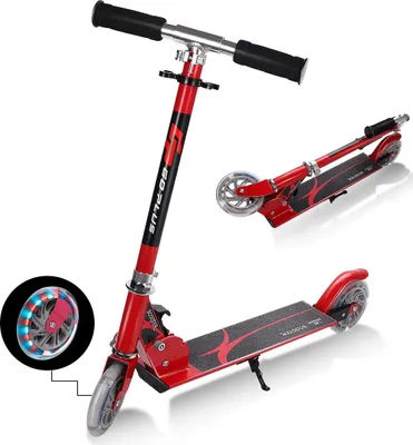 Produktbild von Klappbarer Scooter höhenverstellbar, Kinderroller Kickroller Tretroller mit 2 Leuchträdern, Kinderscooter aus Aluminium, Kinder Roller