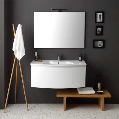 Immagine prodotto di Mobile bagno curvo sospeso cm102 bianco lavabo e specchio | Riva