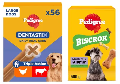 Produktbild von Pedigree Dentastix Großes Hundeleckerli-Set 8x270g + 500g Biscrok Multi Mix Kekse