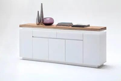 Produktbild von Sideboard Schrank weiß matt MDF Eiche massiv Tür Schublade lackiert 200 cm