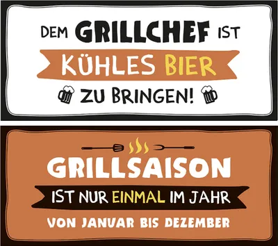 Produktbild von Gilde Schild, rechteckig, "Grill", Spruch, Metall, orange, weiß, B. 35 cm, H. 15 cm 68846 4063387688465 2 Stück (2-fach sortiert)
