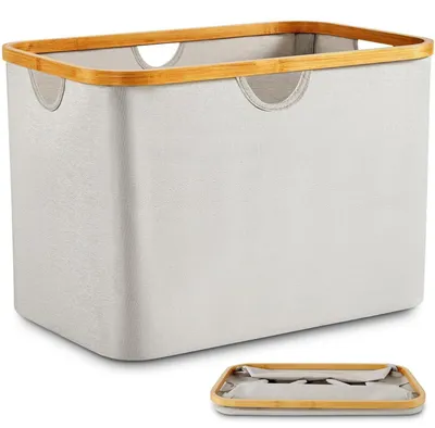 Produktbild von Faltbarer Wäschekorb 68L Beige Stoff Bambus Klappbar Aufbewahrung