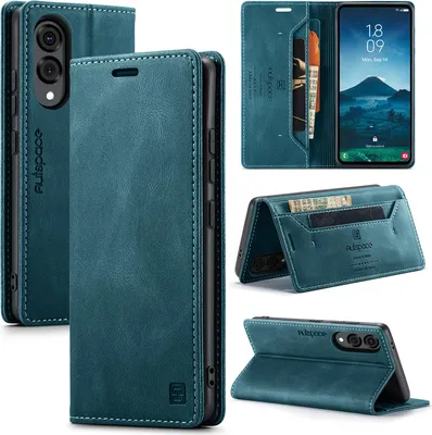Immagine prodotto di Custodia per Samsung Galaxy S25 Edge, custodia retrò in Finto cuoio, supporto e custodia protettiva blu