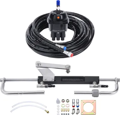 Immagine prodotto di SucceBuy Kit sterzo idraulico per fuoribordo da. 90 hp. Sistema marino. Pompa e cilindro di sterzo. tubo flessibile da 24 piedi. Per barche