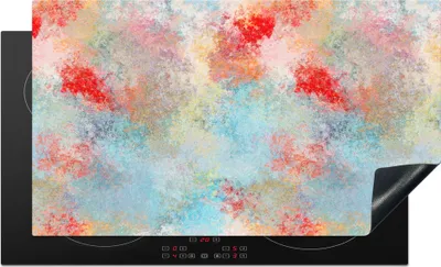 Produktbild von KitchenYeah© Herdabdeckplatte Blau - Rot - Farbe - Muster , 89x51cm, Küche Deko, Glaskeramikkochfeld Herdabdeckung, Abdeckplatte fùr Kochfeld