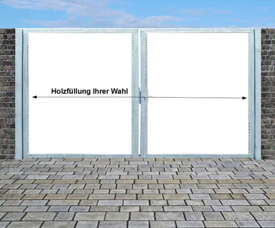 Produktbild von Einfahrtstor Qs Tor Verzinkt mit Pfosten Ohne Holzfüllung 2-flügelig 250x180cm