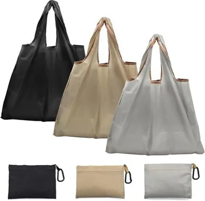 Produktbild von Famanu Einkaufstasche 3 Stück, 50 x 48 cm, faltbar, wiederverwendbar, schwarz, grau, khaki