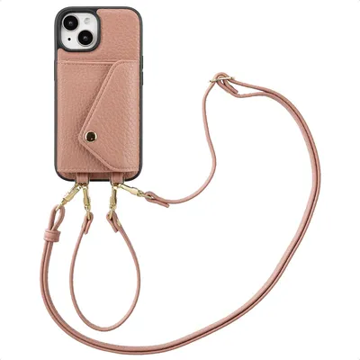 Produktbild von Selencia Sera HandyHülle mit Kordel und Umschlag-Kartenhalter iPhone 15 - Old Pink