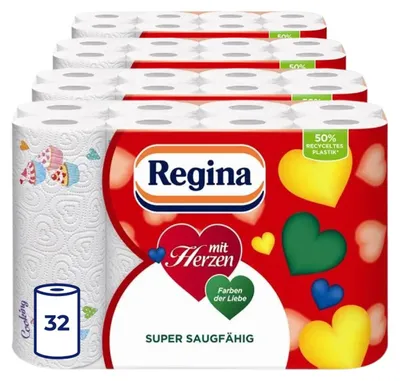 Produktbild von Regina mit Herzen, 32 Rollen Haushaltstücher, 3-lagig