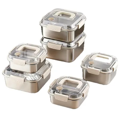 Produktbild von Frischhaltebox aus Edelstahl, Tragbare Lunchbox mit Deckel, 1200ml, Ideal für Obst und Snacks, Quadratisches Design