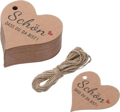 Produktbild von Famanu Geschenkanhänger Herzform aus Kraftpapier mit Juteband - 50 Stück
